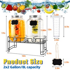 ACDRIME Drink Dispenser & Glass Water Dispenser, 2 Pack 2 Gallon Beverage Dispenser with Stand,with Ice Core,Stainless Steel Spigot and Lid 100% Leakproof.Glass Beverage Dispenser for BBQ,Picnic,Party