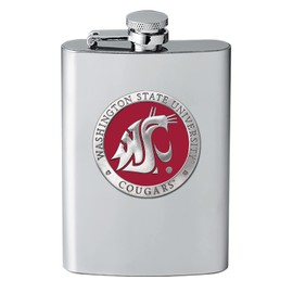Heritage Pewter Washington State Cougars Flask | 8 Ounce Liquor Flask Container - Stainless Steel | Intricately Crafted Metal Pewter Alma Mater Inlay