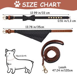 HACRAHO Dog Collar with Bow Tie and Leash, 3 Pieces Adjustable Puppy Bandana Adjustable Leather Pet Bandana Leash Bow Tie Collar for Small Medium Dogs