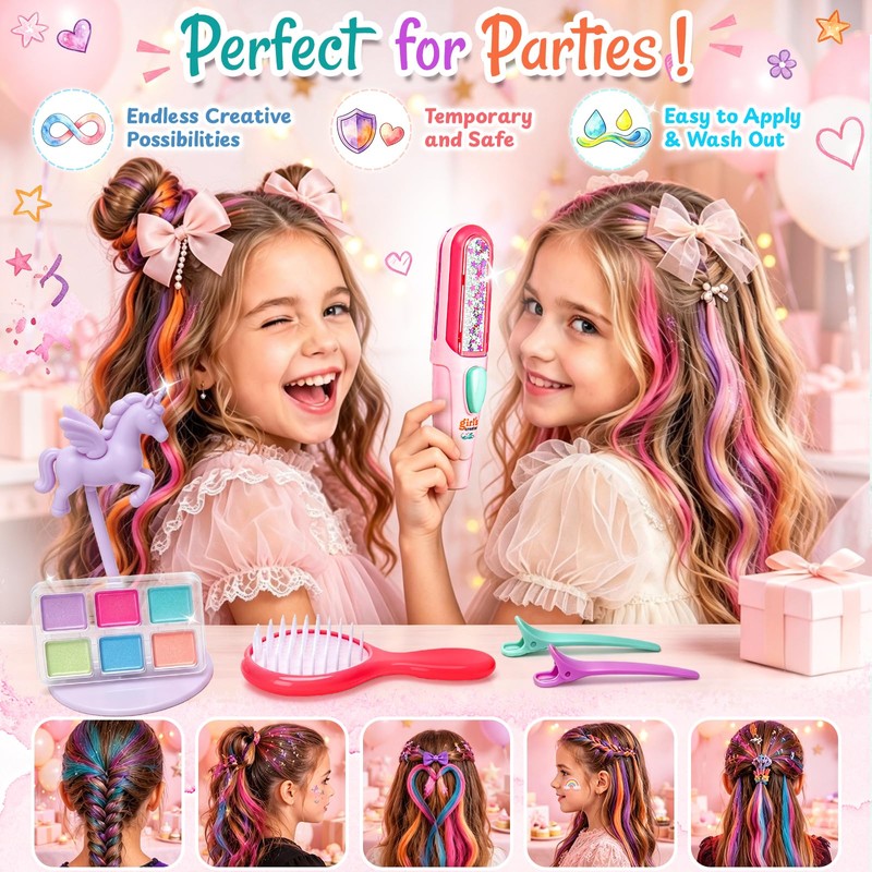 Hair Chalk Set for Girls, 6 Colour Pads with Applicator,