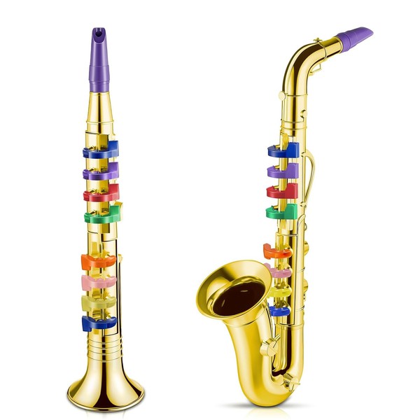 Vaguelly 2pcs Saxophone Toy Set instruments for kids baby toy adukt toys plastic trumpet horn music themed party favor sax a boom Sax plaything Music Instruments Portable Saxophone child