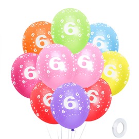 SUSNUAN 6th Birthday Balloons, 12'' Multicoloured Numbers Printed Latex Age Balloons, Birthday Digit Balloons 6 Girls Boys 6 Year Old Birthday Decorations, 6th Anniversary Party Supplies