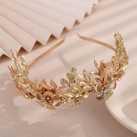 Teyglen Vintage Gold Leaf Headband Crown Flower Wedding Headpiece Bridal Leaf Tiara Costume Hair Accessories for Women Prom Festival Hair Piece