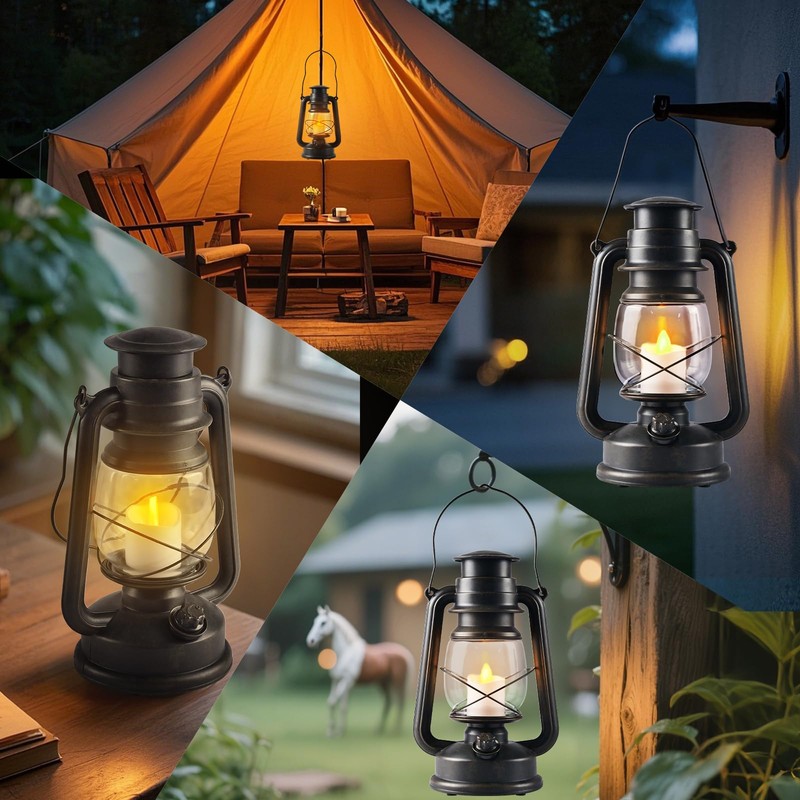 FUWDEO 2-Pack Vintage LED Lanterns with Moving Flame Flickering- 9.5"