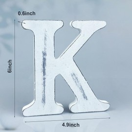 WOODOUNAI 6 Inch Rustic White Wood Letters Unfinished Wood Letters for Wall Decorative White Retro Standing Letters Sign Board Decoration for Craft Home Party Projects (K)