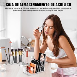 Organizador Brochas y Paletas Maquillaje Transparente Acrílico, Organizador Brochas Maquillaje 3 Ranuras, 7 Secciones Organizadores Paletas, para Tocadores Baño, Tocadores (2)
