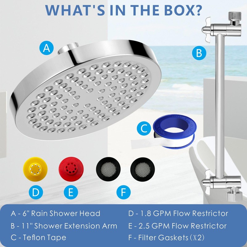 Voolan Rain Shower Head with Extension Arm - High Pressure