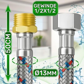 Flexible Water Connection Hose Length 50 cm Diameter 13 mm Connection Type Female Thread Male Thread 1/2 Inch x 1/2 Inch Made in Spain ONIX TECH