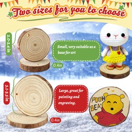 Narremcoy 40 Pcs Natural Wood Slices for Crafts- 3.1-3.5 and 2.0-2.4 Inch Unfinished Round Wooden Circles with Predrilled Hole - Unfinished Wood Christmas Ornaments