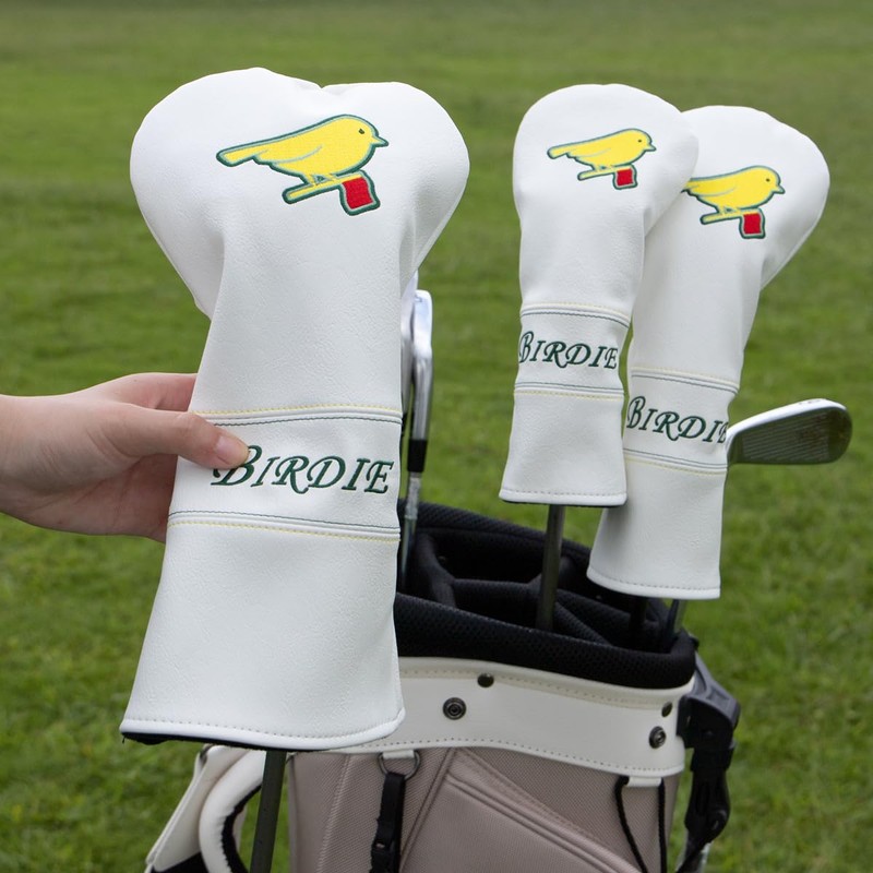 Golf Headcovers Cute Birdie Applique Embroidered Premium Leather Liver Cover