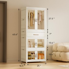 MU TU HD Large Portable Kids Closet Children's Armoire Adults Clothes Wardrobe Closet with Drawers and Doors, Collapsible Baby Costume Storage Organizer Kids Dress Up Storage Cabinet with Hanging