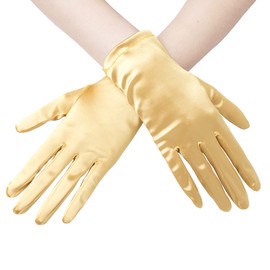 JISEN Women 20s Satin gloves Formal Bridal Banquet Party Wedding Opera Colorful Mitten 9 Inch Gold
