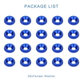 RUINLOUM 20 Pcs Fender Bumper Aluminum Washer and 20 Pcs Bolt M6x20mm CNC Finishing Washer Engine Bay Dress Up Fastener Kit (Gold) (Blue)