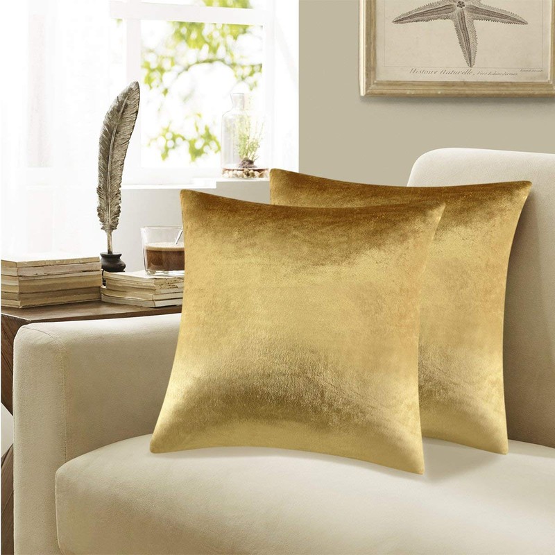 Gold Velvet Decorative Throw Pillow Covers for Sofa Bed 2