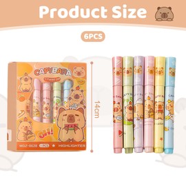 FloralGrace 6 Stück Capybara Highlighter Marker Niedliche Capybara Pastell Highlighter Marker Stifte für Schüler Jungen Mädchen Frauen Highlighter Stifte Schulsachen