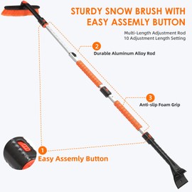 AstroAI 62.4" Ice Scraper and Extendable Snow Brush for Car Windshield with Foam Grip and 360° Pivoting Brush Head for Christmas Car Auto Truck SUV(Orange)