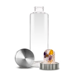 VitaJuwel ViA PRANA ROSE | Yoga Water Bottle with rose LOOP - Amber, Amethyst, Chalcedony, Petrified Wood & Clear Quartz