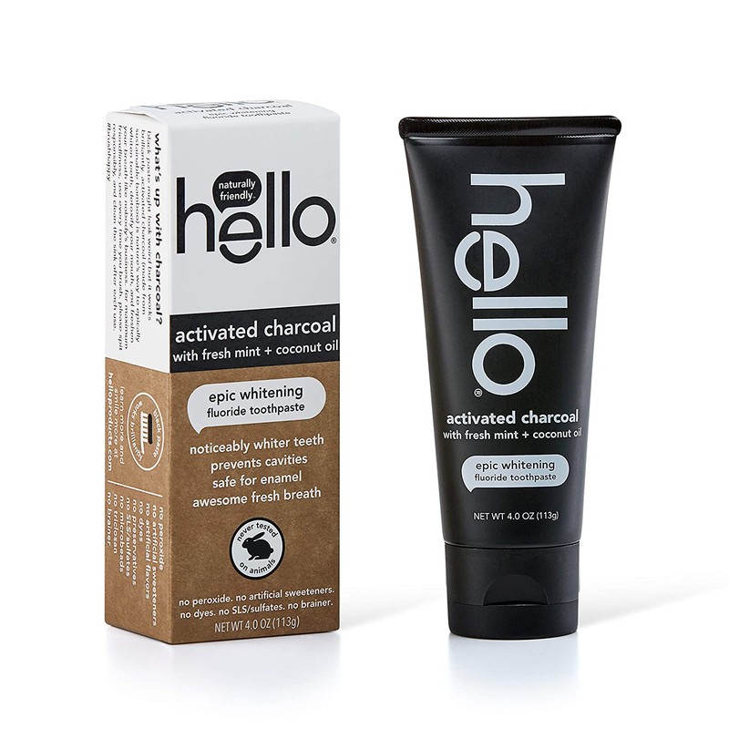 Hello Oral Care Activated Charcoal Fluoride Whitening Toothpaste, Vegan &