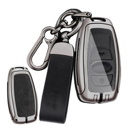 ontto Alloy Leather Car Key Fob Cover Fit for Subaru BRZ Forester Legacy Outback WRX STI Impreza XV Crosstrek Smart Key Holder case keyring Shell bag keychain accessories 3/4 buttons Black