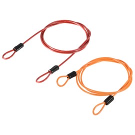 TOP-VIGOR 2Pcs Security Steel Cable, 2.5mm x 1m / 3.28ft Coated Safety Wire Rope Double Loop Flexible Security Cable Lock for Outdoor Travel Luggage Bike, Red, Orange