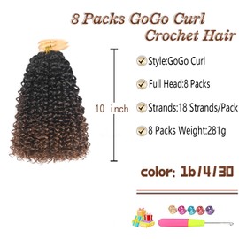 8 Packs 10 inch Curly Crochet Hair for Black Women Water Wave Crochet Hair Short Curly Braiding Hair GoGo Curl Crochet Hair Ocean Wave Beach Curl Wavy Crochet Hair Extensions (Pack of 8,1B/4/30#)