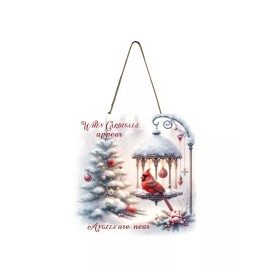 Twisted R Design Red Cardinal Christmas Wishes Christmas Ornament, Tier Tray Sign, Wood Mini Sign