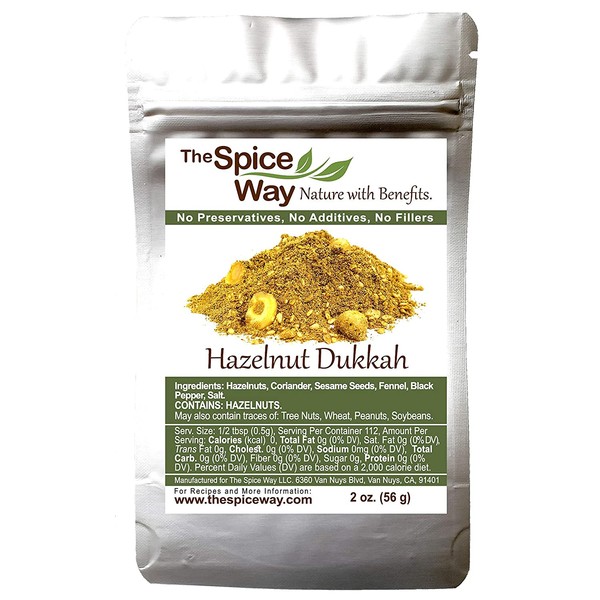 The Spice Way Hazelnut Dukkah - Traditional Egyptian Hazelnuts Spice Blend. No Additives, No Preservatives, No Fillers, Just Spices and Herbs We Grow, Dry and Blend In Our Farm. Resealable Bag 2 oz