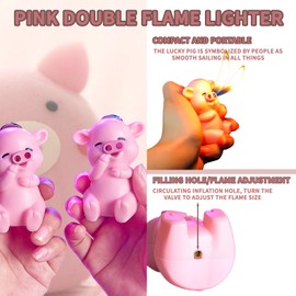CIEUXIFSR Cute Pink Piggy Shape Dual Soft Flame Butane Torch Lighters Refillable Animal Novelty Lighter for Gifts Fireplace Candle Camping BBQ (Without Gas) (16)