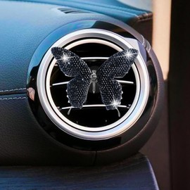 Dotesy 8 Pcs Bling Butterfly Air Vent Clips Black Daisy Air Vent Clips, Cute Flower Car Air Fresheners Vents Clips Car Interior Decor Charm Bling Car Accessories Car Decoration for Women (Black)