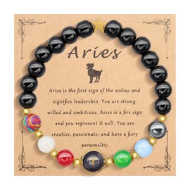 HMOOY Zodiac Bracelet for Women Men, 12 Constellation Natural Stone Bead Bracelet 8mm Protection Bracelet Birthday Christmas Zodiac Gifts Horoscope Spiritual Jewelry (Aries)