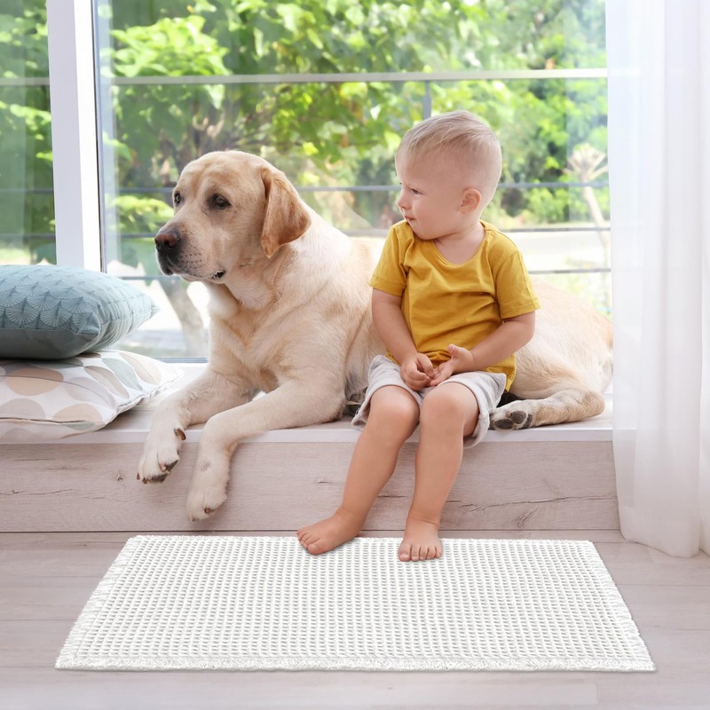 ZALL Waffle Bath Mat White Super Absorbent Non Slip Bathroom