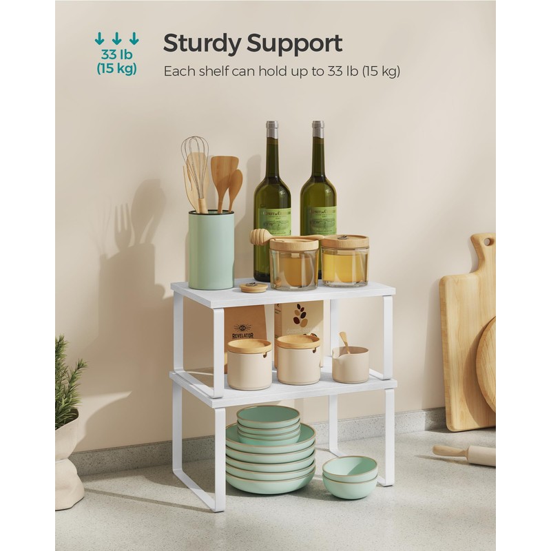 SONGMICS Cabinet Organizer Shelf, Set of 4 Kitchen Counter Shelves,