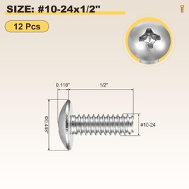 METALLIXITY Machine Screws Phillips Head(#10-24x1/2) 12Pcs, 304 Stainless Steel Round Head Phillips Drive Furniture Bolts - for Woodworking & Furniture Assembly, Silver