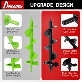 MAZING 16" x 4" Upgraded Spiral Auger Drill Bit for Planting, 2Pc Heavy Duty Garden Auger Bit, Bulb Planter Tool for Post Hole Digger Plant Flower Bedding Digging