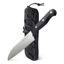 LALPHA Camping Santoku Kitchen Knife 5.7inches – Hand-Sharpened, Stainless Steel Blade, with MOLLE-Compatible Elastic StorageCase, Made in Japan