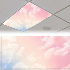 RoseFace 2PCS Fluorescent Light Covers for Classroom Ceiling Lights Magnetic Light Covers,Fluorescent Light Filters for School Home Office Drop Ceiling Lamp Decor Light Filters 4x2Feet（Clound）