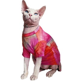 QBLEEV Sphynx Cat Clothes, Hairless Cats Rainbow Rendering T-Shirt for Spring Summer Autumn, Breathable Cat Wear Clothes Vest Shirts for Sphynx, Cornish Rex, Devon Rex, Peterbald