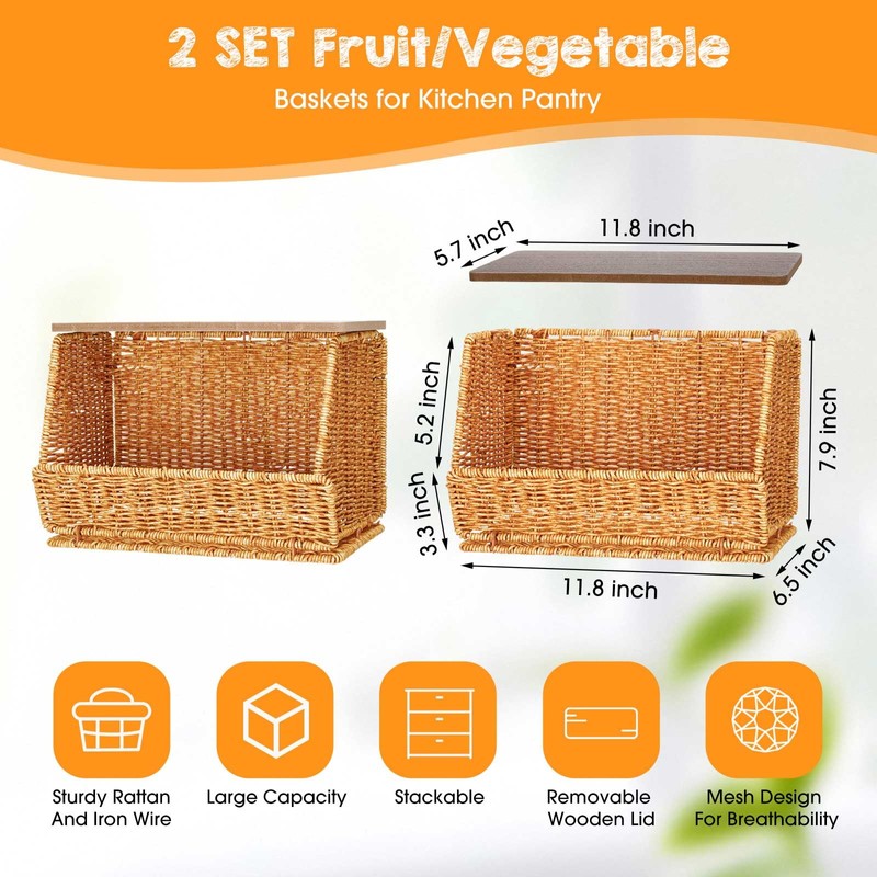 2 Tier Fruit Basket for Kitchen Counter Stackable Wall Mounted