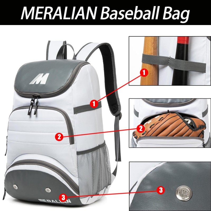 MERALIAN Baseball Backpack with Shoe Compartment,Lightweight Softball Bag for Baseball,