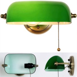 somesino Traditional Banker Wall Lamp Green Banker Light Retro Reading Lamp with Pull-Wire Switch Adjustable Lampshade, Hotel Room Antique -Metal-Bedside (Green Antique)
