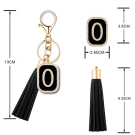 OKAICEN Fashion Cubic Zirconia Crystal Alphabet Initial Letter Keychain Black Tassel Pendant Key Ring for Purse Handbags Women Girl ('O'), O, One Size