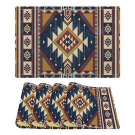 Aztec Placemats Set of 4, Native American Navajo Nation Vintage Abstract Geometry Print Placemats Table Mat for Home Dining Table Kitchen Party Decor 4PCS