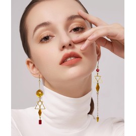 arete asimétricos de triángulo geométrico largo con borlas colgantes de gota para mujer, Latón, No es una piedra preciosa