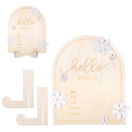 Hello World Newborn Sign, Wooden Baby Announcement Sign Birth Announcement Board for New Baby Flower Newborn Welcome Sign for Hospital Nursery