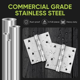 Komsen 6 Pack Ball Bearing Door Hinges,4in x 4in Door Hinges,Heavy Duty Stainless Steel Door Hinges for Exterior & Interior Doors,Smooth and Quiet, Non Removable Pin (Silver)