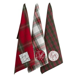 DII Holiday Kitchen Towels Embroidered Dish Towel Set, 18x28, Joyful Wishes, 3 Piece