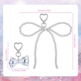Grevosea 2Pcs Cute Bag Charms Bow Keychain Charms Bow Bag Charm Purse Charms for Handbags Y2k Aesthetic Keychain Bag Charms for Handbags Car Keys Bag Accessories (Silver)