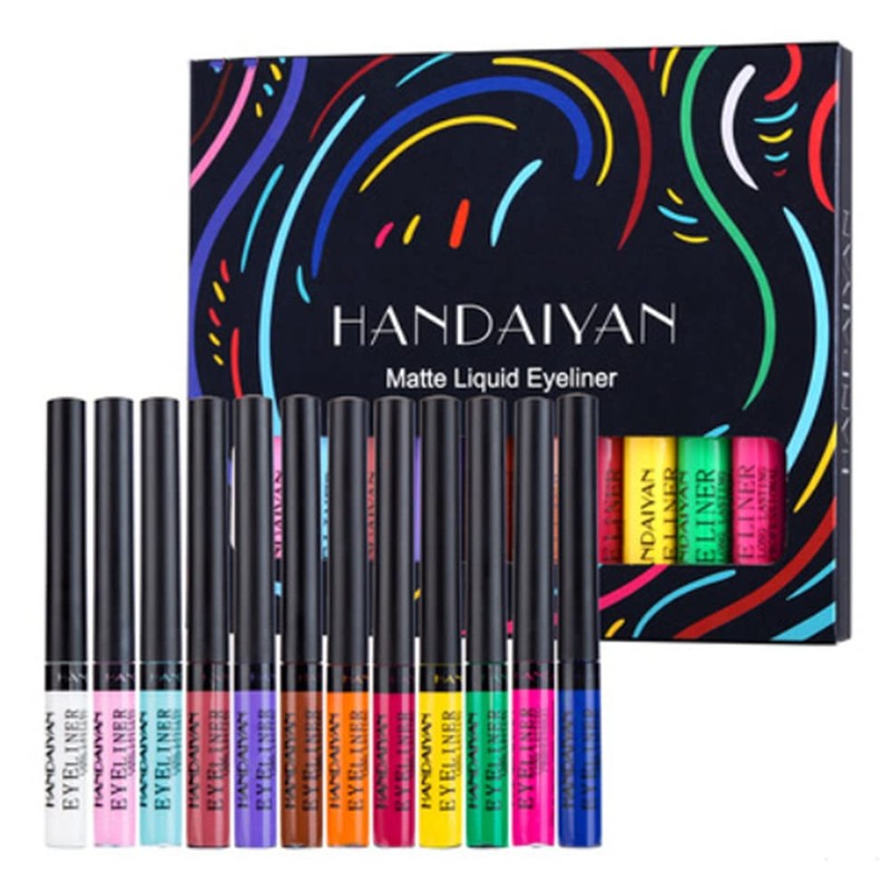 12 Colours Matte Liquid Eyeliner Set, Colourful Waterproof Smudge-Proof, Durable
