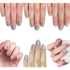 6 Packs (144 Pcs) Cat Eye Press on Nails Short Square Fake Nails Glossy Gradient Acrylic False Nails with Shiny Glitter Designs Squoval Reusable Artificial Nails for Women Girls Manicure Decoration