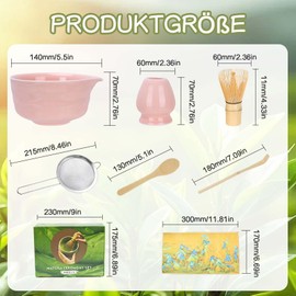 Matcha Set, 7-Piece Traditional Matcha Tea Set with Bowl and Accessories, Matcha Starter Kit for Home, Office or as a Gift Idea for Matcha Lovers (Pink)